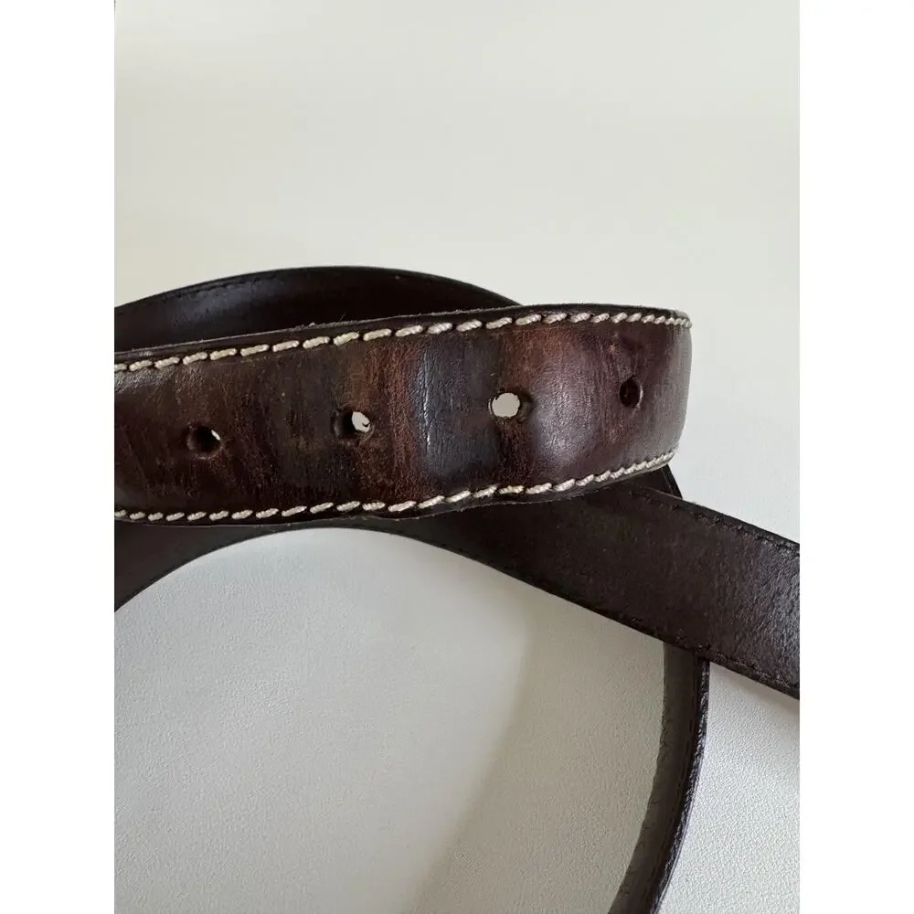 RLL Ralph Lauren Belt Mens M/L Brown Leather Brass Buckle Distressed Western